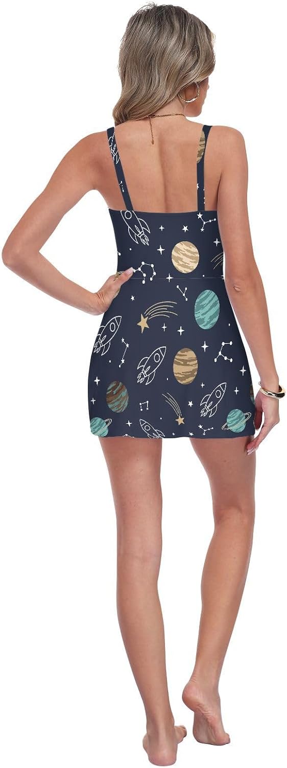 Space Rocket Women's One Piece Swimsuits Tummy Control Bathing Suits S A23014029