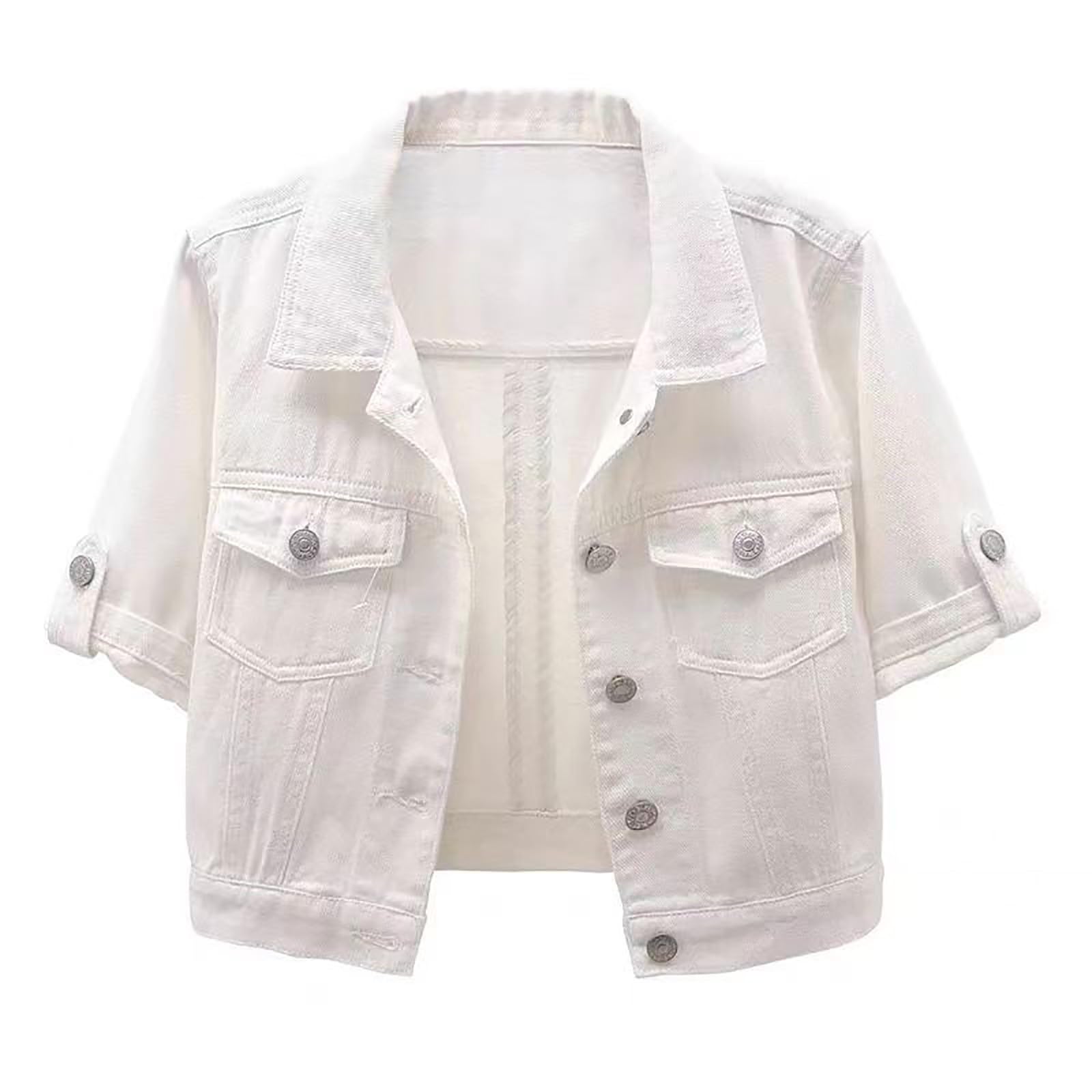 Veste en jean à manches courtes pour femme - Veste courte en jean bleu clair - Cardigans d'été - Veste de sport pour femme - Grande taille - Veste en toile - Cardigan long d'été