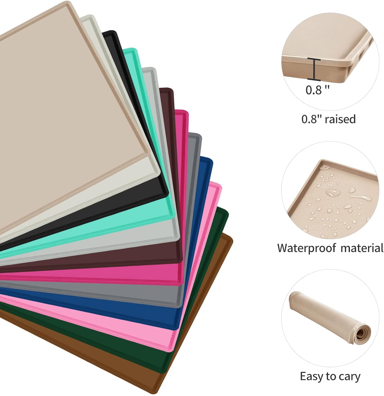 Dog Food Mat,Silicone Waterproof Food Tray,Non Slip Pet Bowl Mats Placemat,0.8" Raised Edge,Suitable for Most Small and Medium Sized Pets,28" x 18"