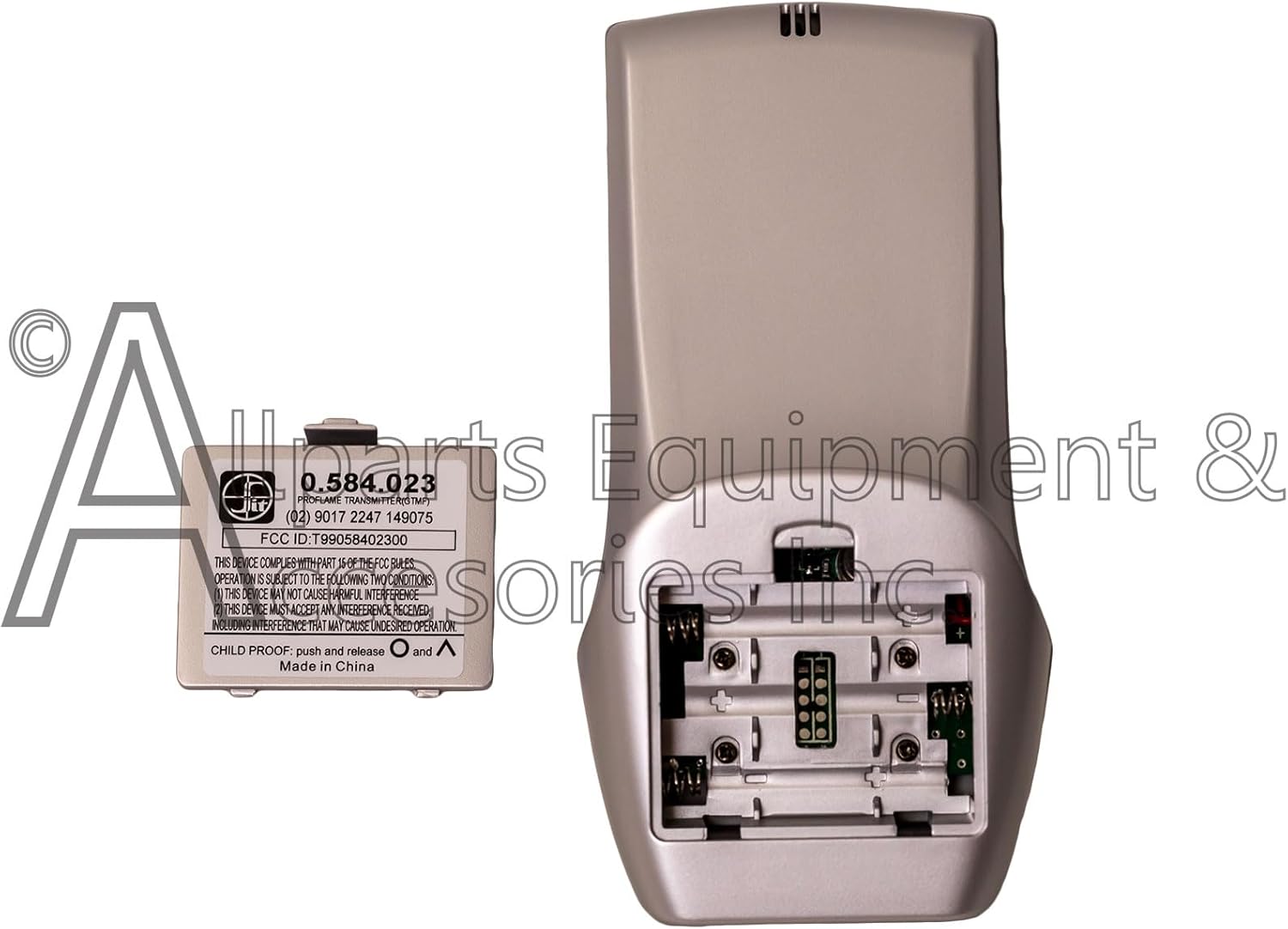 Back of the Sit 0.584.023 Proflame 1 Silver Transmitter with the battery compartment open