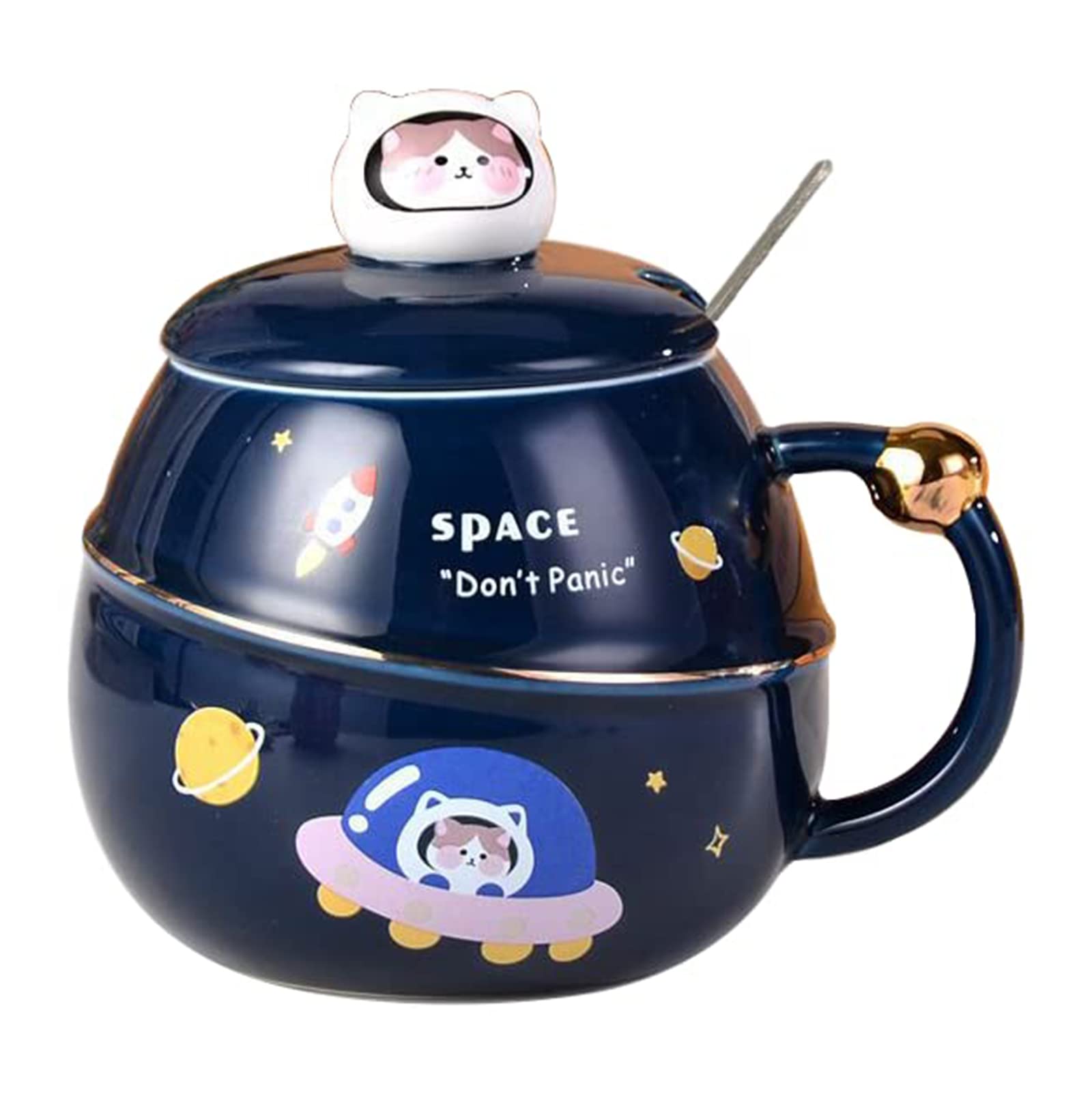 NALACALCute Mug Cup, Astronaut Cat Mug With Lid and Spoon, Funny Birthday Gift Novelty Cup, Kawaii Gifts Ceramic Mugs Cup for Coffee, Tea, Hot Chocolate, Milk (500ml/17oz) (1)