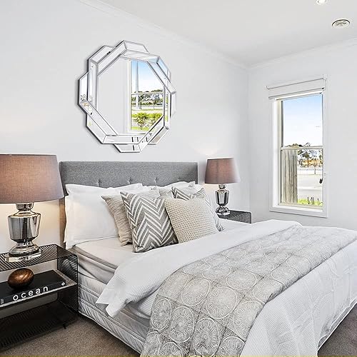 Miniatura 6 de Chende Espejo de pared grande de 32 x 32 pulgadas para sala de estar elegante, espejo decorativo moderno con borde biselado de vidrio para pared,