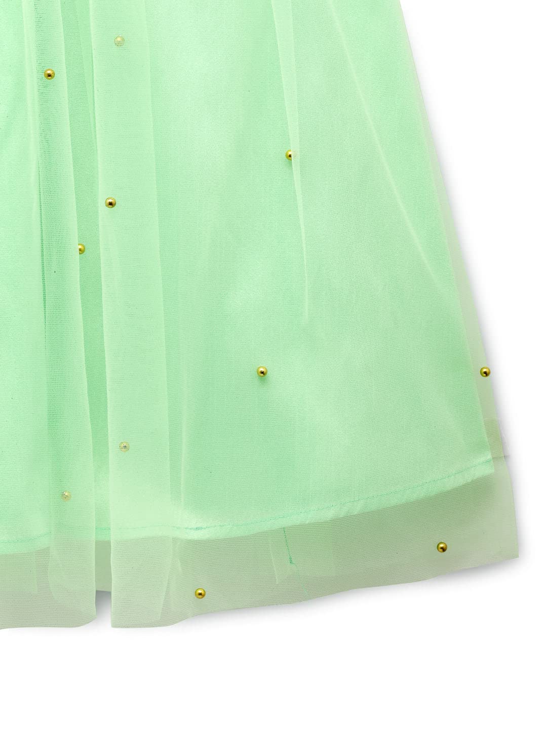 studio rasa Kids Girls Net Pearl Embroidered Gathered Skirt for Wedding Festive Party (GSC12210/3-4_Lime Green_3-4Y) 2