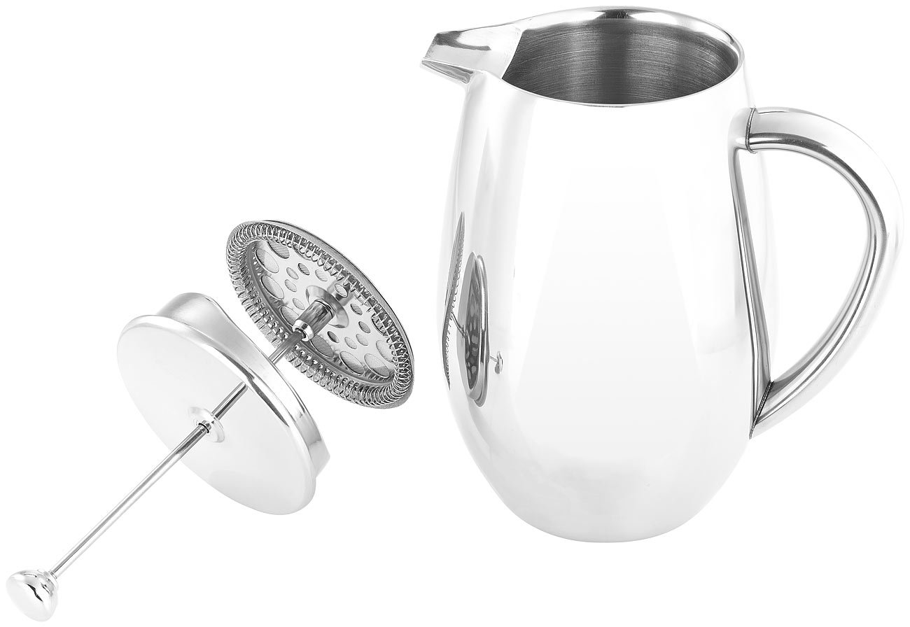 Rosenstein & Söhne Kaffeekanne: Thermo-Kaffeebereiter, French-Press, Edelstahl, doppelwandig, 1 Liter (Kaffeekanne Edelstahl doppelwandig, Kaffezubereiter, Espresso)
