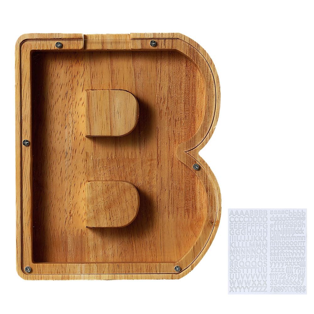 Sulobom B Letters Wooden Money Ox With Alphabet Stickers For Kids, Personalised Money Ox,Kids Money Ox, Piggy Anks For Kids, Savings Tin For Christmas Irthday Ack Shcool (B)