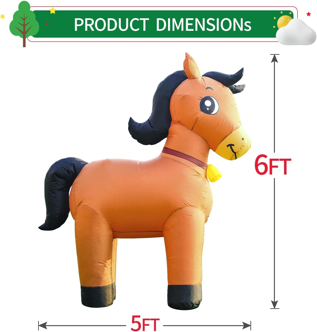 DomKom 6FT Horse Inflatables Christmas Spring, Farm Ranch Blow up Animals Cute Clydesdale, Decorations Outdoor Yard Built-in LED Lights Big Large Decor Party Lawn Holiday Outside - Image 4