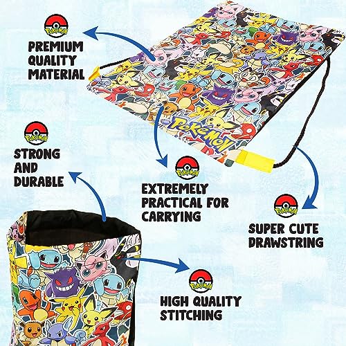 Pokemon School Supplies Drawstring Bags for Kids Gym Bag, Perfect for Travel & Swim for Boys Girls, Featuring Charmander and Pikachu.3