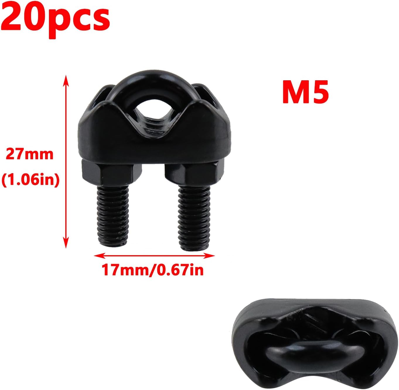 Antrader M5 Stainless Steel Wire Rope Cable Clip Clamp,20Pcs Wire Rope Clamp Cable Clamps M5 3/16" Wire Cable Clamps,Black