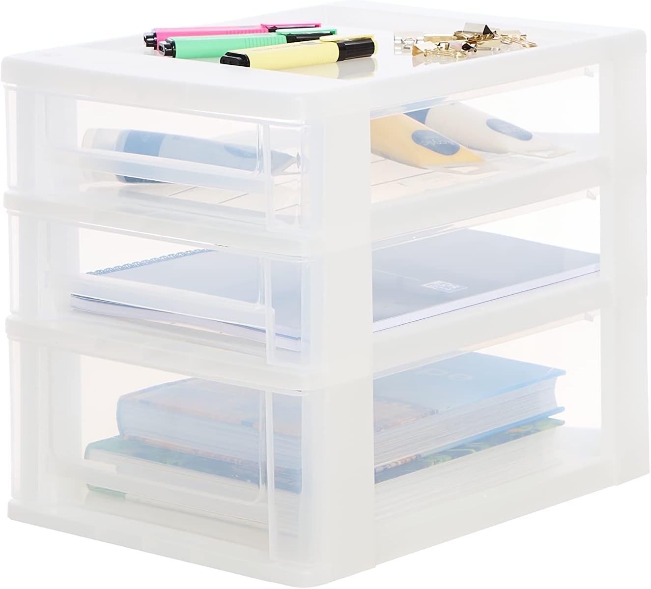 Iris OhyamaStorage tower, Plastic organizer, 3 drawers, 2 x 4L + 1 x 7L, Ergonomic handles, Solid, Multi-use, Living room, Bedroom, Office - DDOCH-2021 - Frosted white