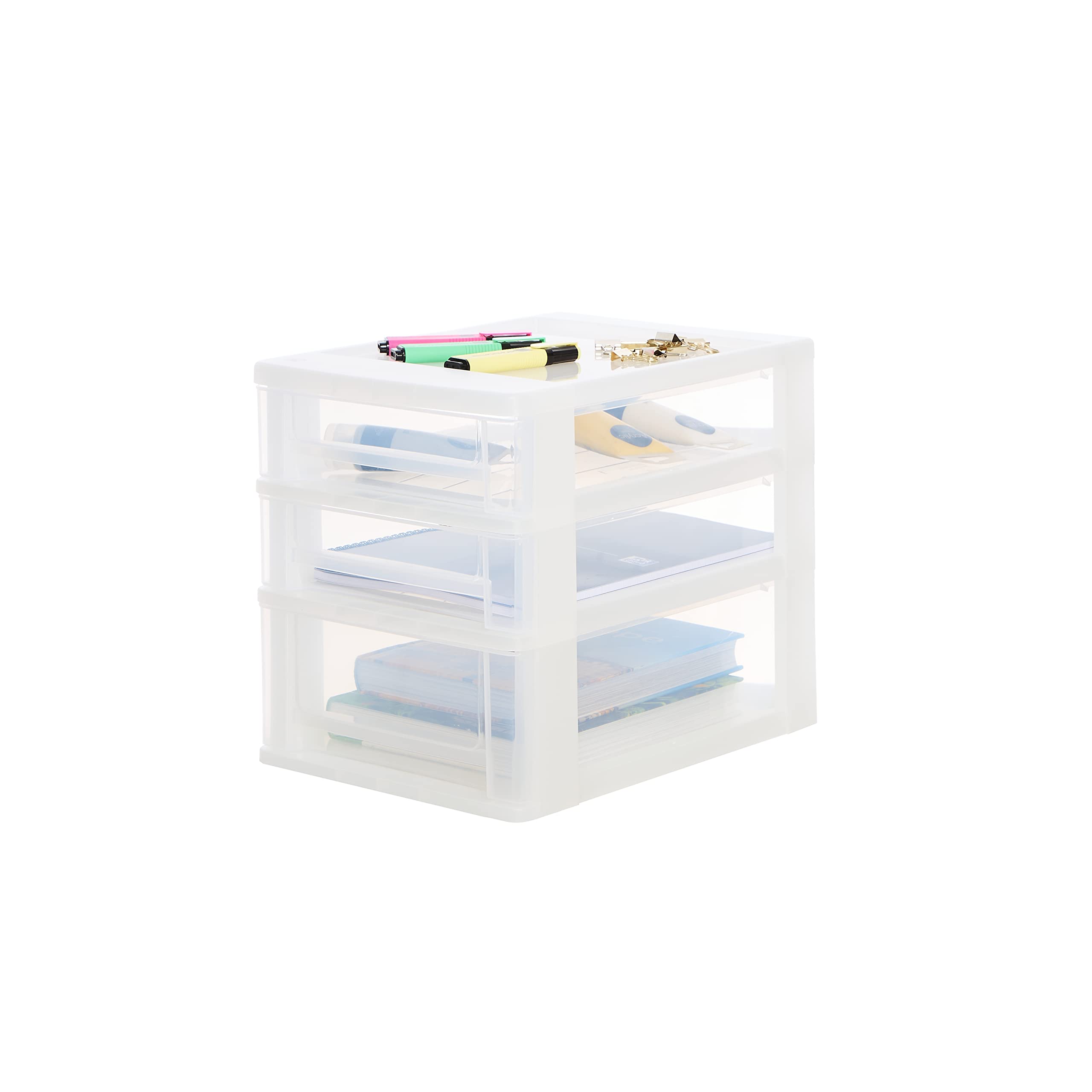 Iris OhyamaStorage tower, Plastic organizer, 3 drawers, 2 x 4L + 1 x 7L, Ergonomic handles, Solid, Multi-use, Living room, Bedroom, Office - DDOCH-2021 - Frosted white