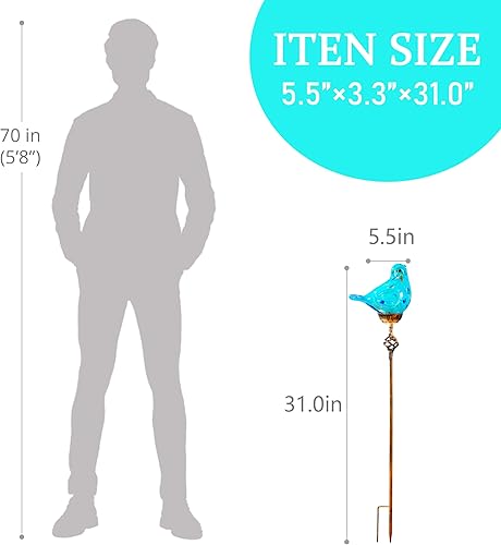 Miniatura 3 de Luces solares decorativas, luces solares de estaca para pájaros, luces de cristal soplado a mano, luces decorativas de camino de jardín, estacas de