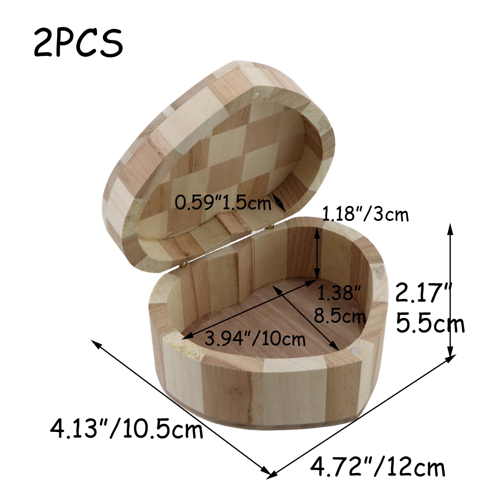 HEVSTIL Confezione da 2 scatole per anelli in legno massiccio a forma di cuore, per fai da te, scatola regalo rustica e bohémien, 11 x 11 cm