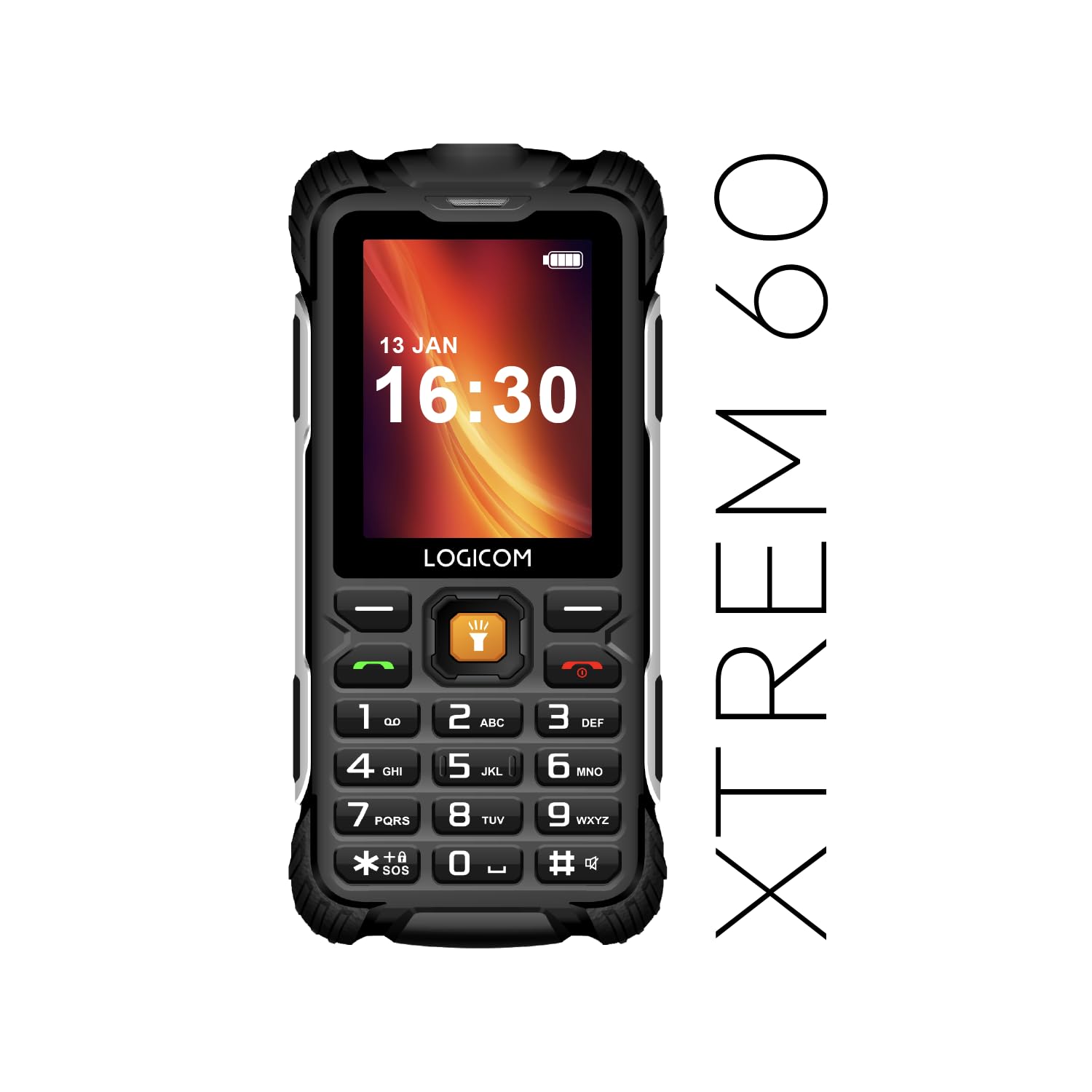 Logicom Xtrem 60 - Telefono 4G Dual SIM, batteria 3000 mAh, compatibile con apparecchi acustici, USB-C – Torcia – Mobile robusto – Nero