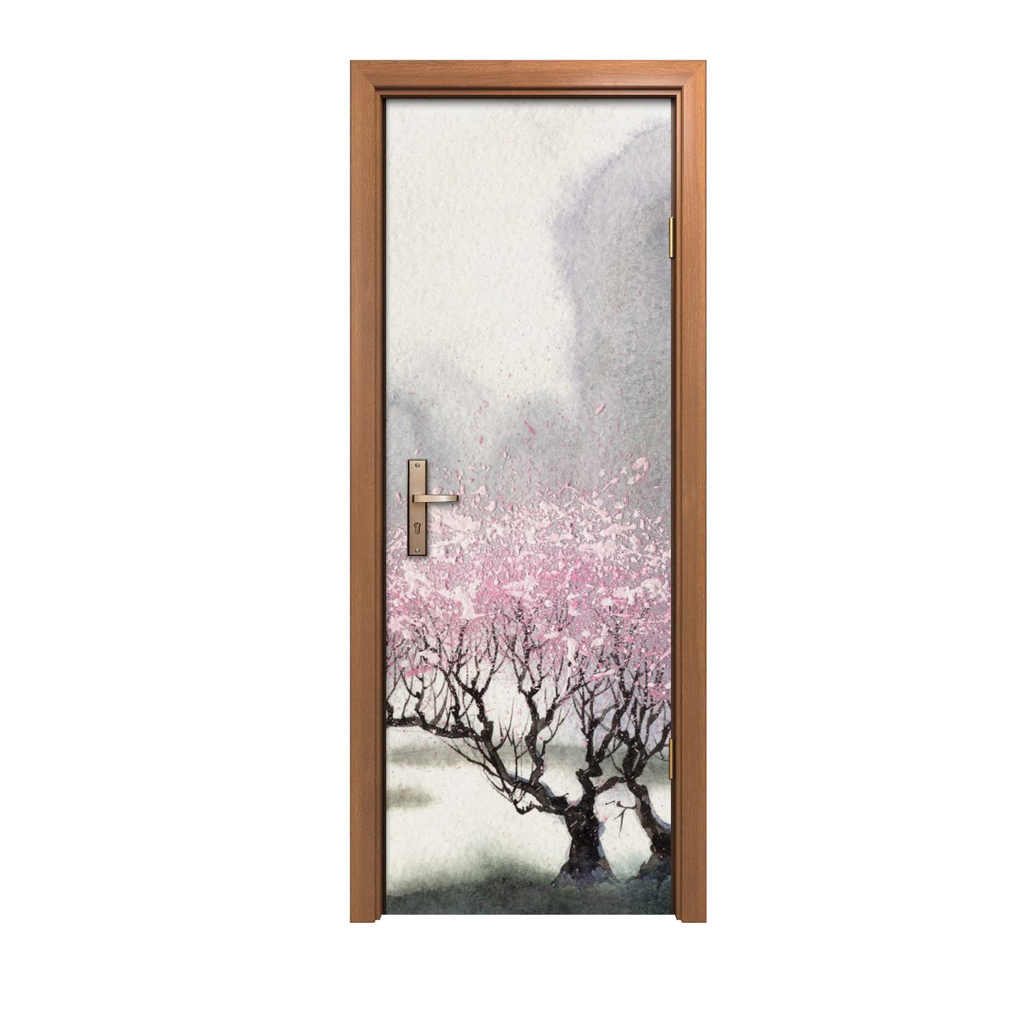 Autocollant de porte fleurs d'arbre de neige d'hiver pour apporter de la sérénité dans votre maison