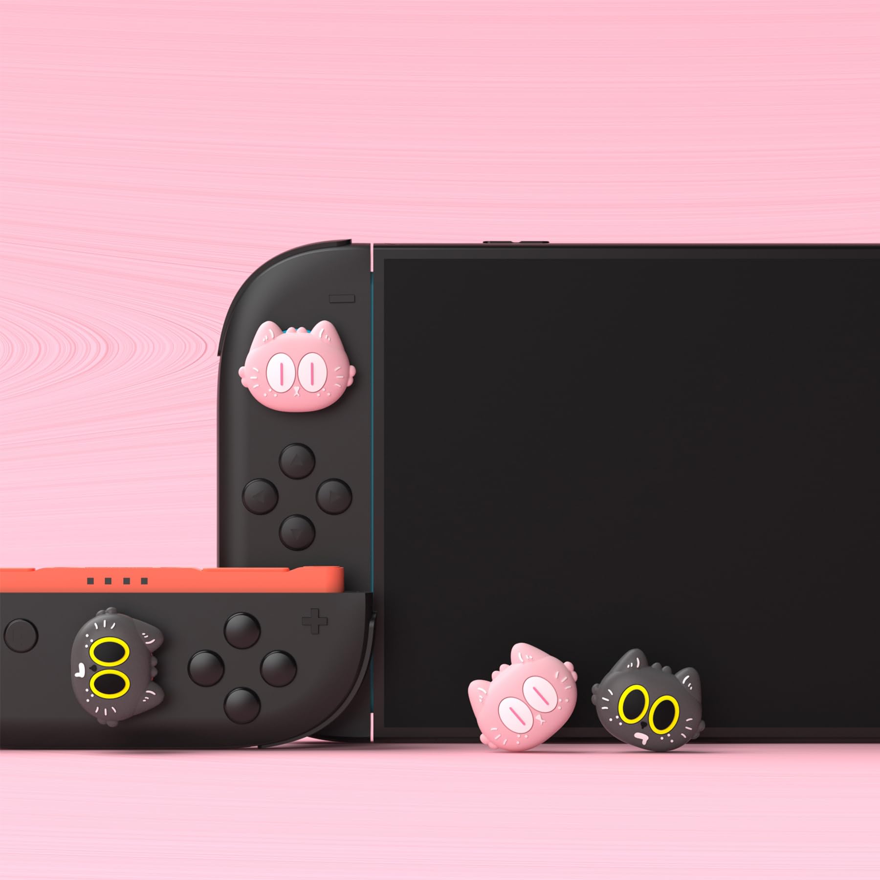 PlayVital 4 Piezas de Agarres para el Pulgar para Nintendo Switch 2 2025, Kawaii Tapas de Silicona para Joysticks de Joycon, Protector para Joystick, Accesorios para Switch 2 (Gato Lunar)