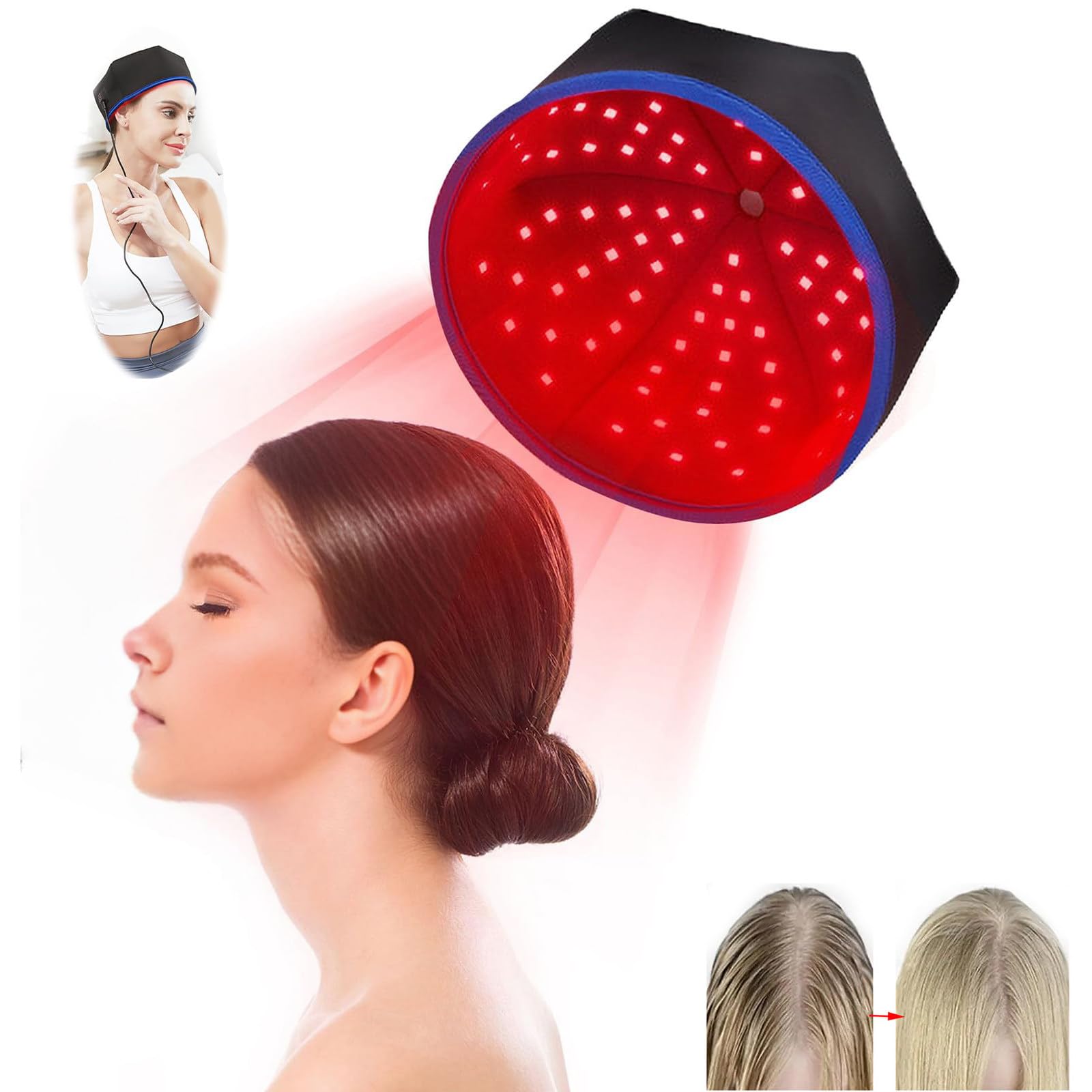 Gorro Para El Crecimiento Del Cabello, Gorro De Fototerapia De Doble Longitud De Onda De 660 Nm Y 850 Nm Con 120 Led Para Mejorar La Salud Del Cuero Cabelludo Y Reducir La Caspa,Black