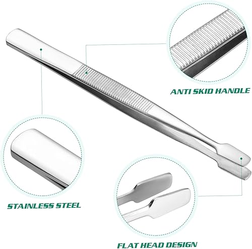 Miniatura 7 de POPETPOP 2 pinzas de acero inoxidable para sellos, pinzas de punta plana suaves que no se dañan, pinzas de laboratorio industrial para manualidades,