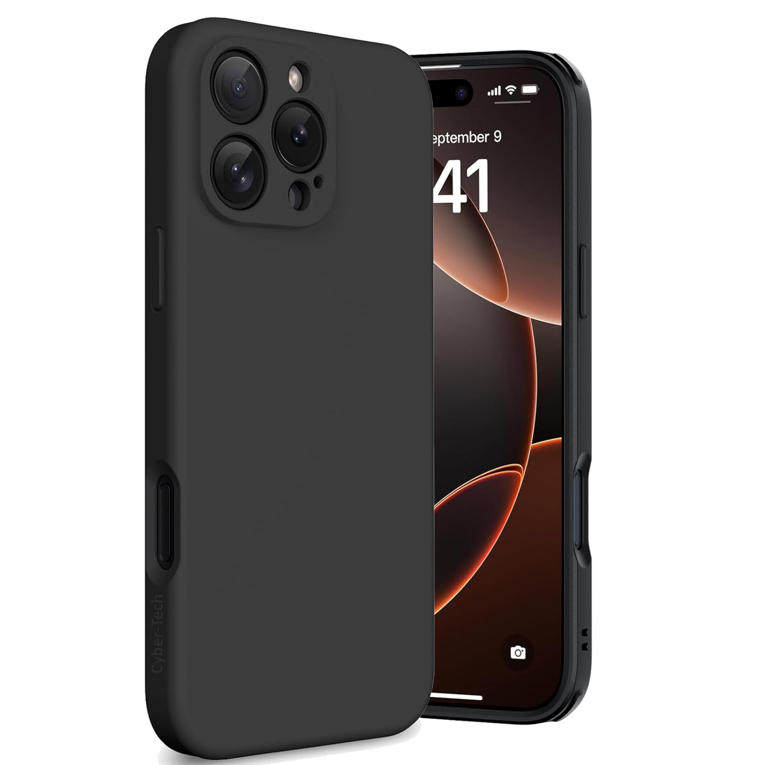 Cyber-Tech Liquid Silicone Case for iPhone 16 Pro Max 6.9-Inch, Silky Soft Touch Protective Phone Case, Anti-Scratch Shockproof Cover with Microfiber Lining (Black)