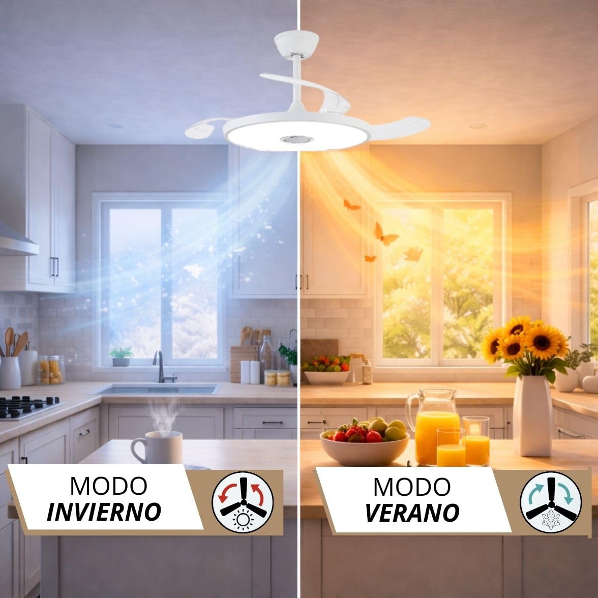 NARVI - Ventilador de Techo NANTES Ø 50 cm | Control Remoto | 3 Palas Transparentes | Iluminación LED Ajustable 45W | Motor DC Eficiente | Función Invierno/Verano | Blanco — view 2