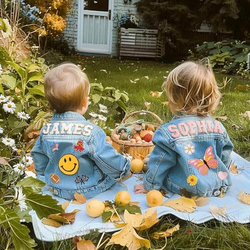Kids Custom Denim Patch Jacket With Personalized Name - Toddler/Kids Jean School Clothes - Birthday/Christmas Gift for 1-8 Year Old Boys and Girls2