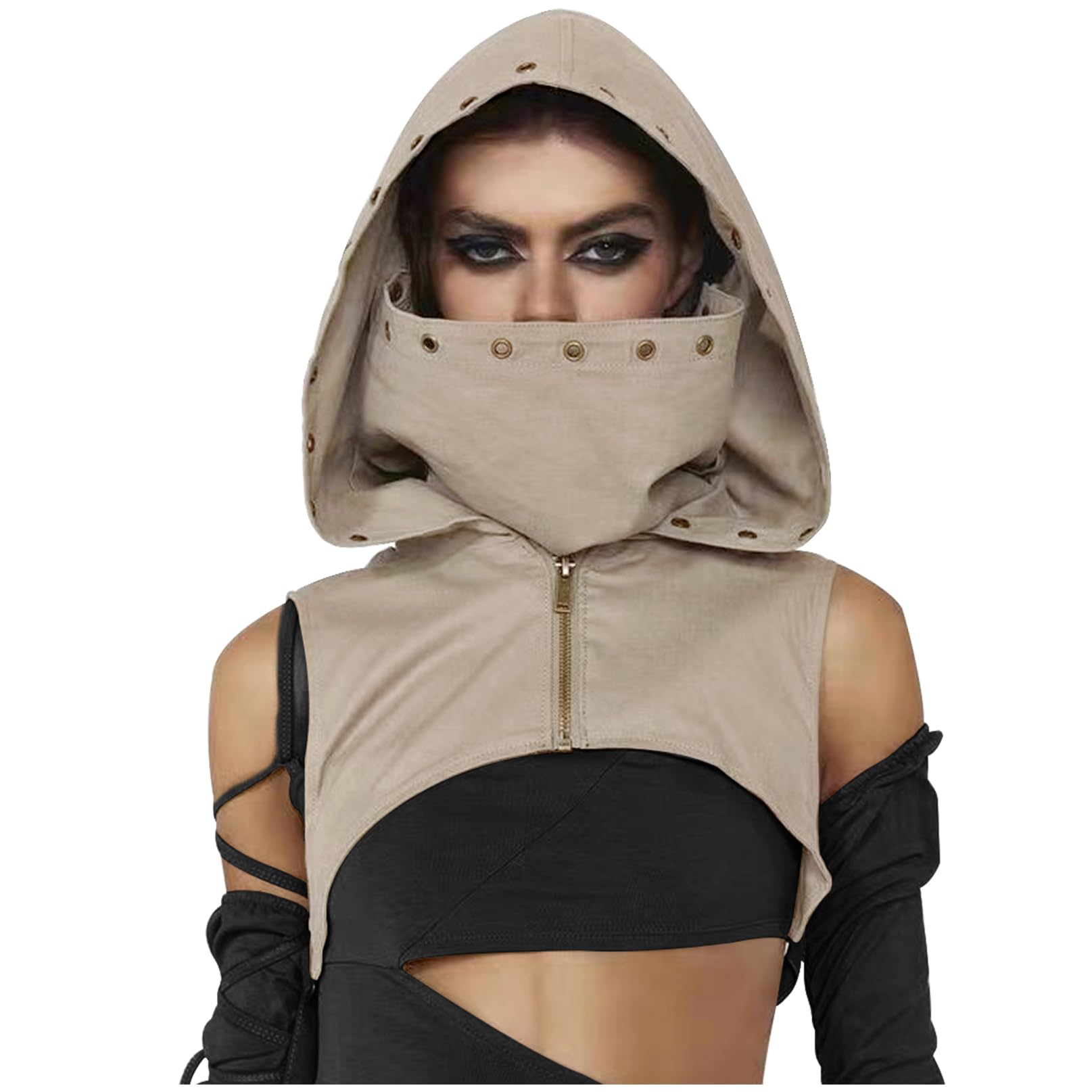 LVOW Black Steampunk Rogue Cowl Hat Medieval Gothic Hooded Cape for Halloween Unisex Cosplay Costume Dress Up Daily