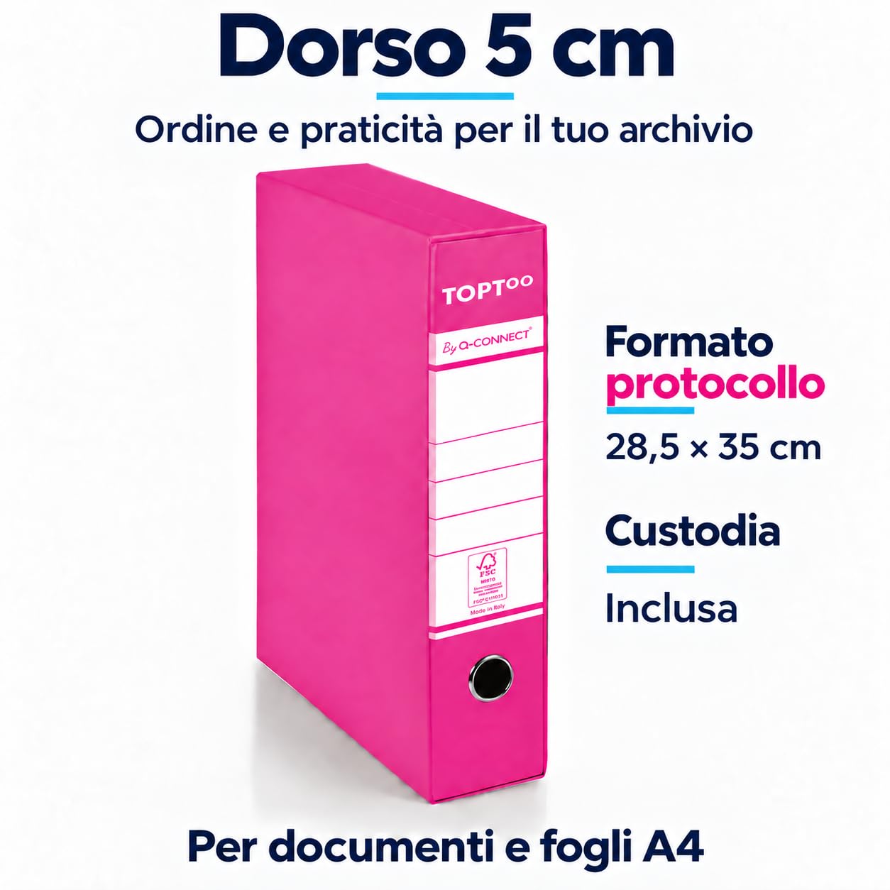 Registratori Protocollo con Custodia Confezione da 9 Pezzi Dorso 5 cm 28,5 x 35 cm Magenta FSC 0201042/PM.CL