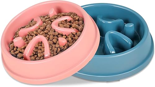 Tazones de alimentación lenta para perros, paquete de 2 cuencos antigolpe para comida saludable, antideslizantes, interactivos, para detener la