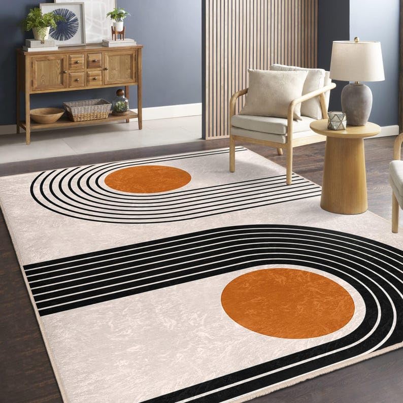 Tapis d'intérieur rétro minimaliste aux lignes circulaires