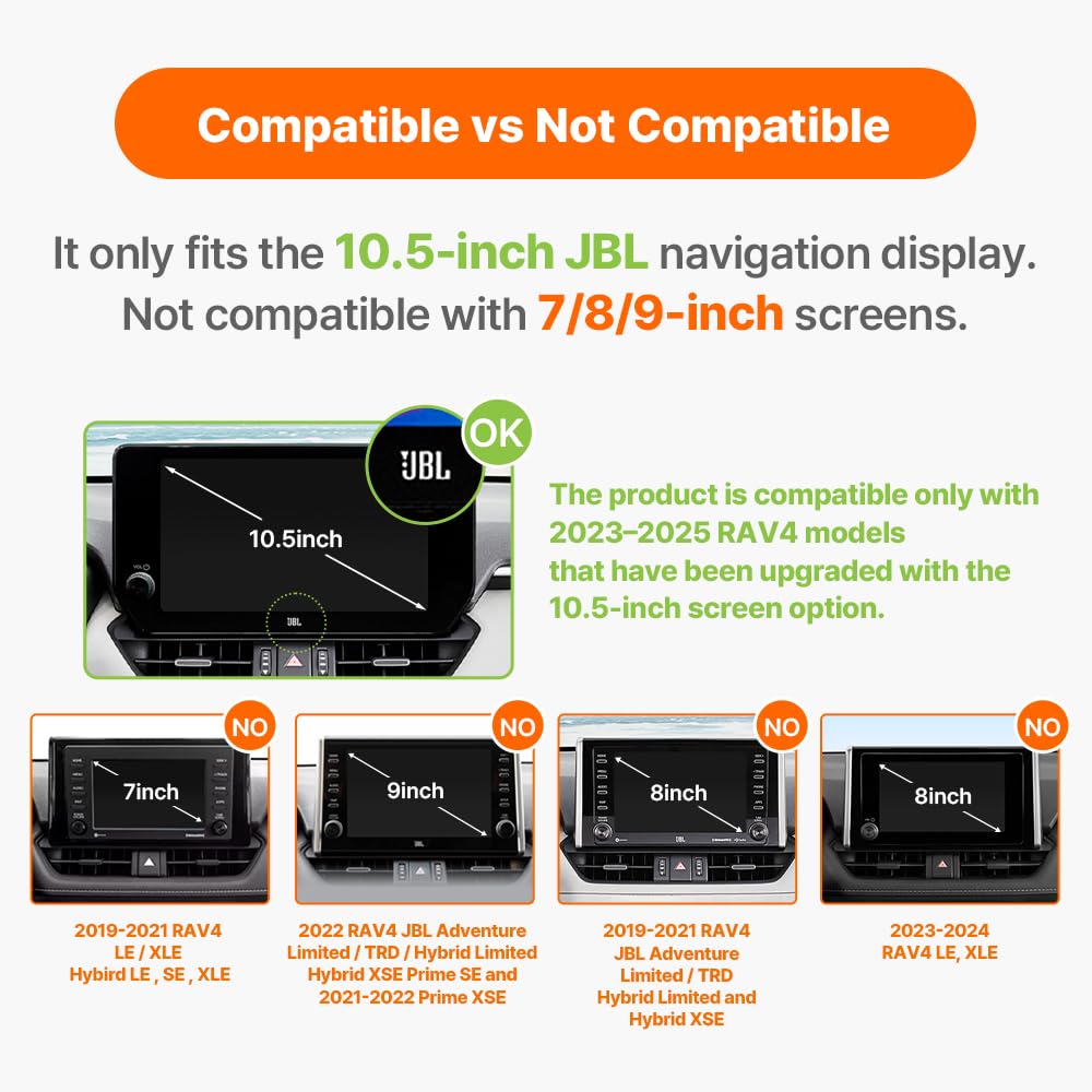 FICS Soporte de teléfono de coche para Toyota RAV4 – Soporte de ajuste personalizado para una integración perfecta de la pantalla (monitor JBL de 10.5 pulgadas)
