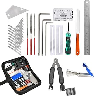 BUYGOO Guitar Repairing Maintenance Cleaning Tool Kit, Guitar Setup Kit Includes String Action Ruler Gauge Measuring Tool Fingerboard Guard Understring Radius Gauges Guitar Fret Rocker Leveling
