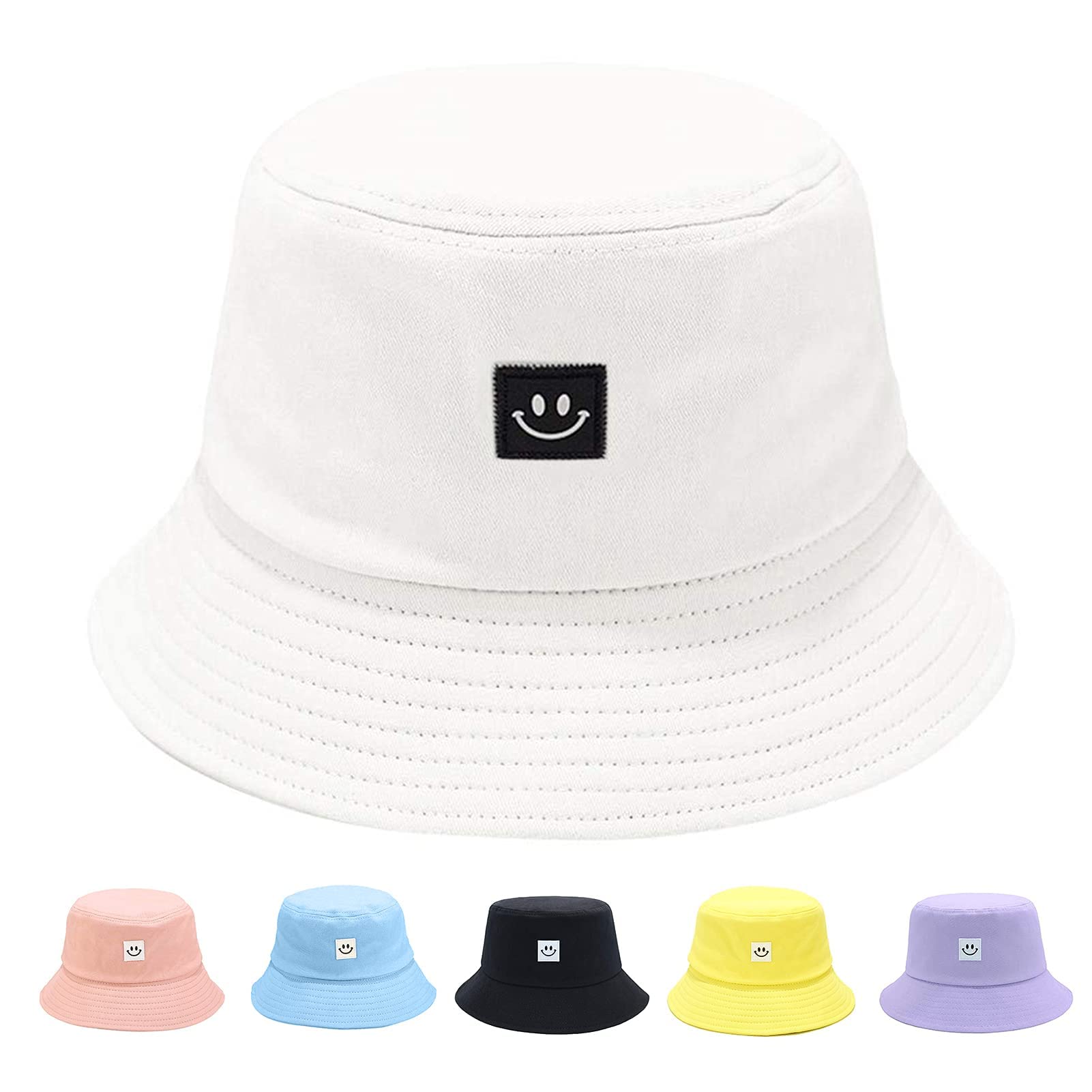Bucket Hat Summer Travel Bucket Cap Beach Sun Hat Smile Visor for Women Men Teens (Smiling Face)