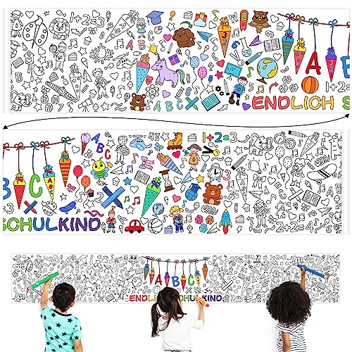 Bluelves Ausmalen Tischdecke für Einschulung - Schulanfang Schultüte mit Tiere Zuckertüte Motiven, Bemalbare Papier für Jungen Mädchen