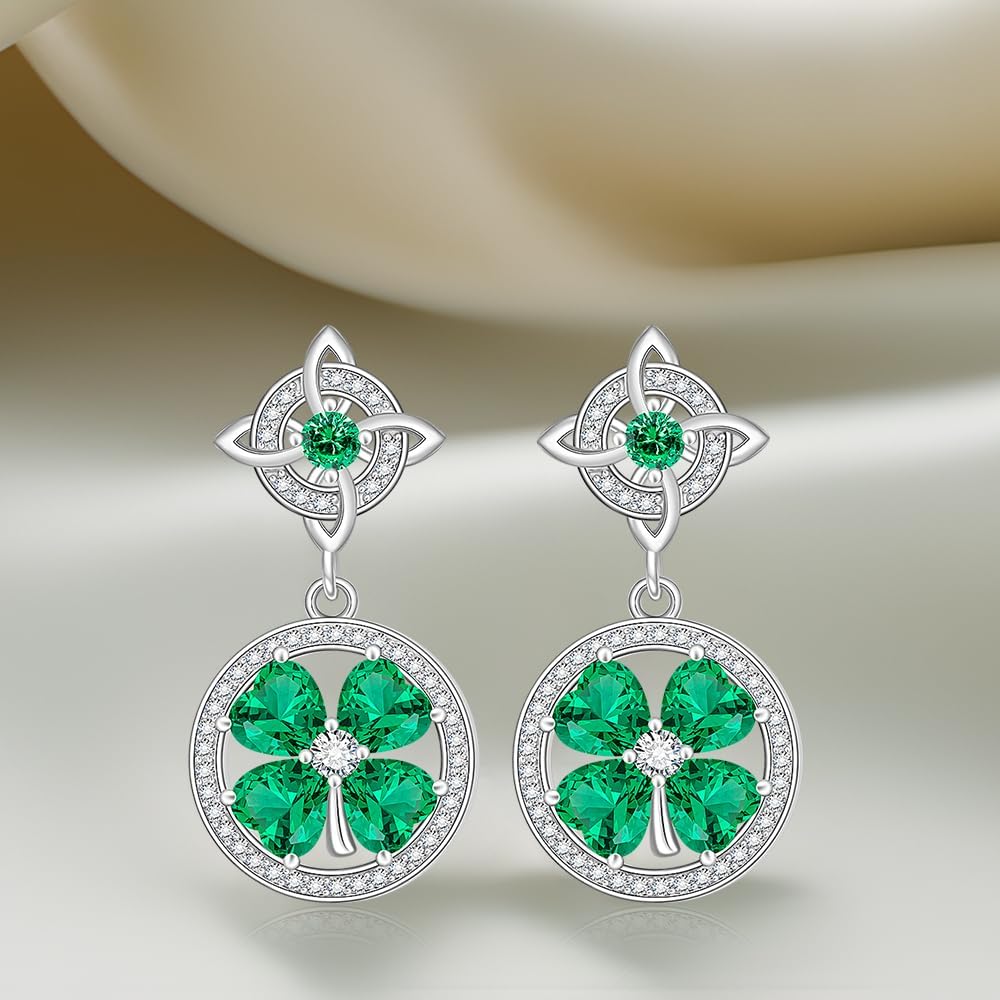 Shamrock Earrings St Patricks Day Earrings for Women Sterling Silver 4 Four Leaf Clover Earring Studs Irish Green Shamrock Jewelry Valentines Gifts - Image 7