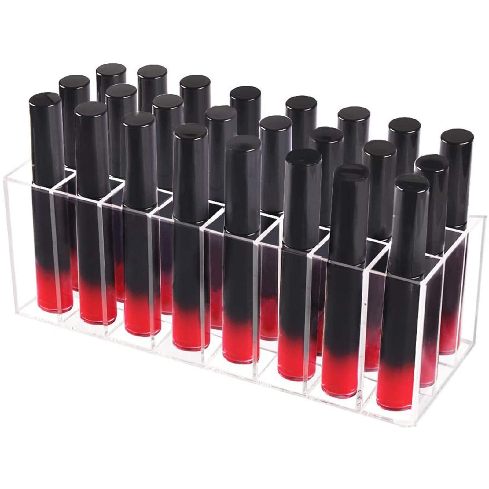 Acrylic Lipstick Holder 24 Sections Display Stand,Clear Cosmetic Organiser Case Makeup Brush Holder