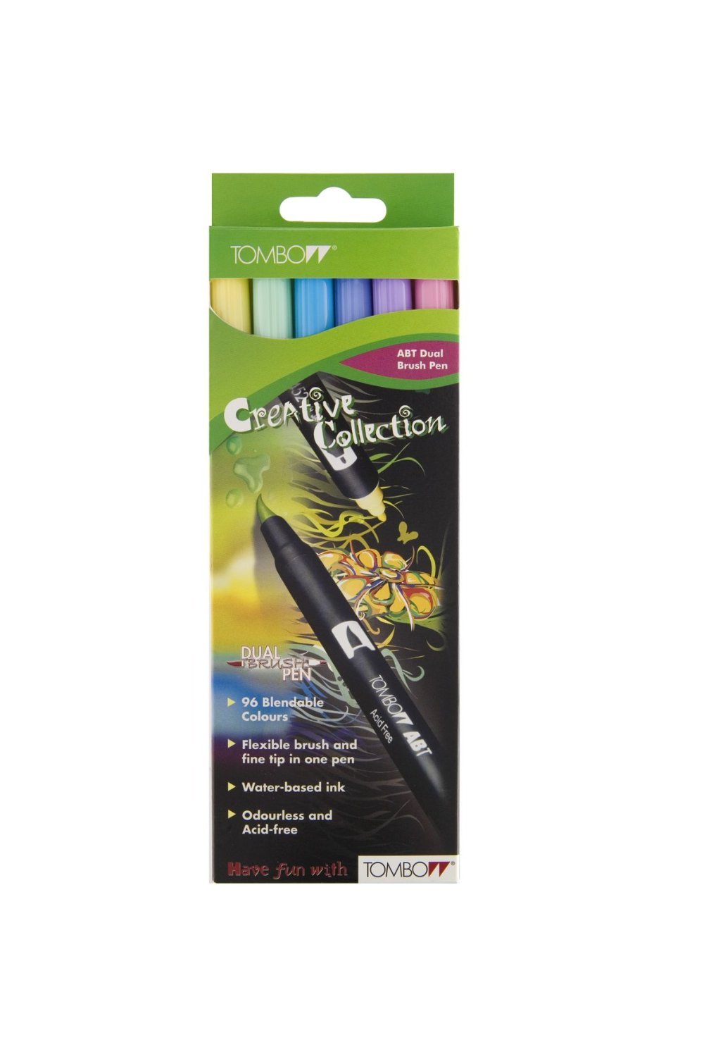 Tombow ABT-6C-2 Fasermaler Dual Brush Pen mit zwei Spitzen, 6-er Set, pastellfarben