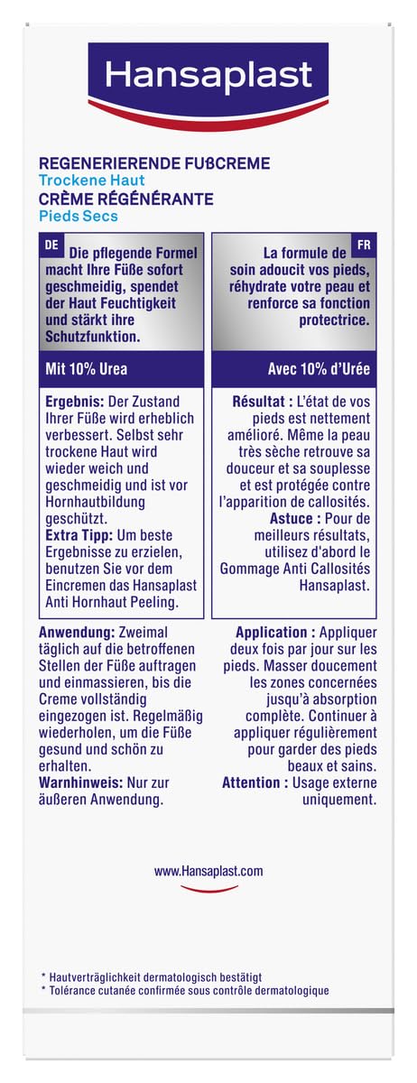 Hansaplast Crema rigenerante per piedi (100 ml), cura dei piedi con urea per piedi secchi e ruvidi, idratante protegge dalla formazione di calli