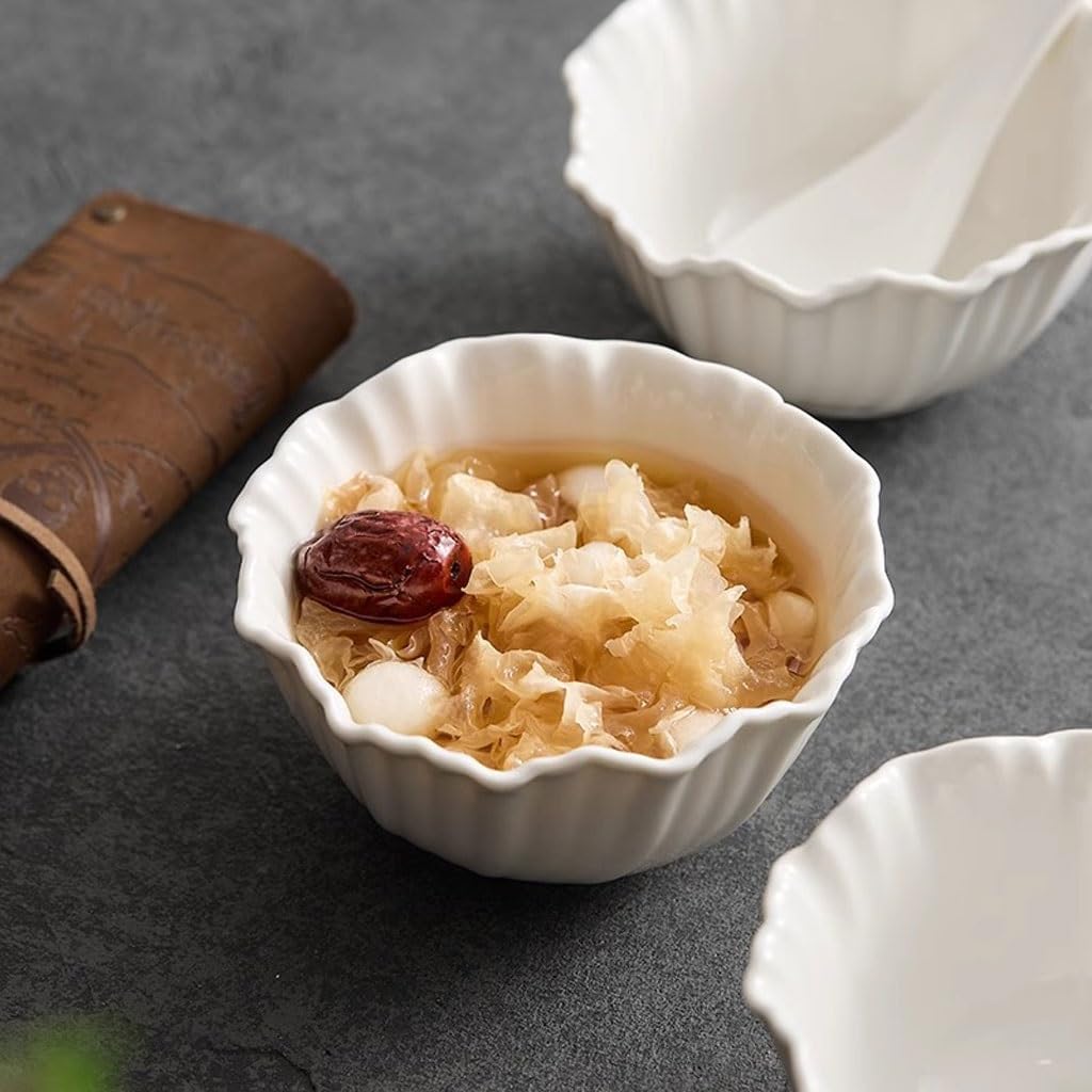 Salatschüsseln Weiße Blumenförmige Suppenschüssel Aus Keramik, Dessertschüssel For Zu Hause, Snackschüssel, Premium-Salatschüssel Abendessenschalen