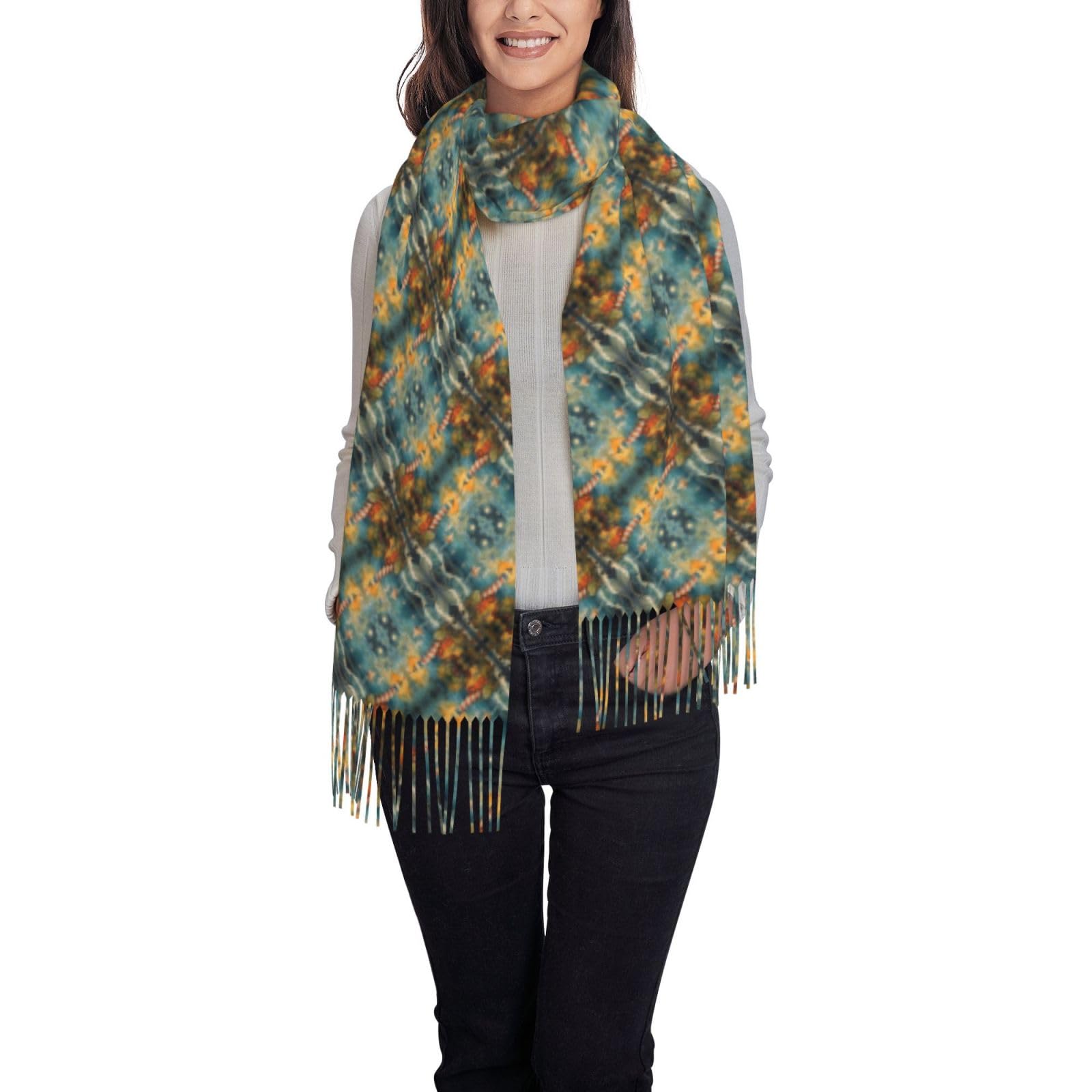 Ouyniei Women's Black The Seaside Lighthouse Print Tassel Scarf Warm Scarf Essential For Winter Autumn And Springclothin