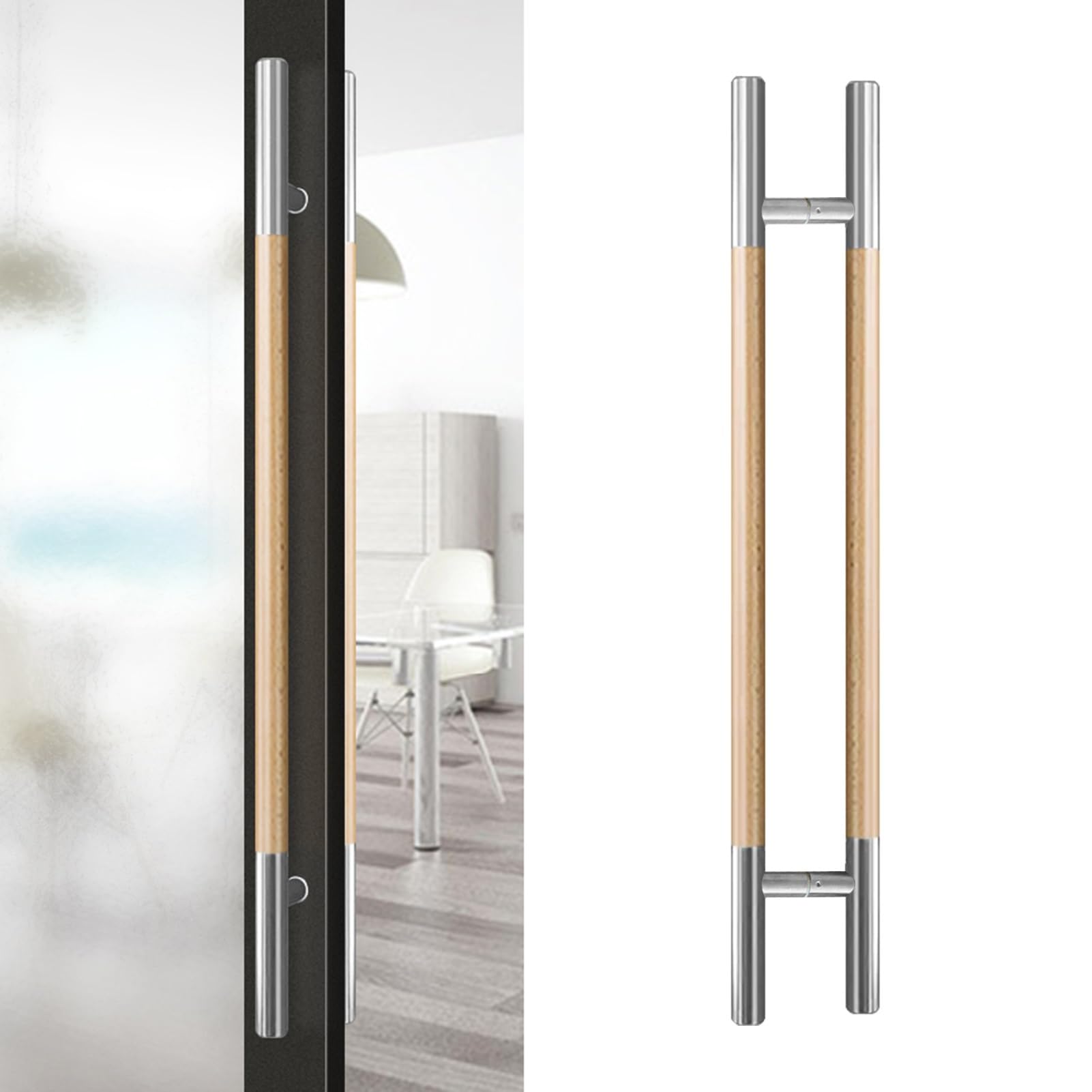MXXQRHF Modern 1.5" Push Pull Door Handles - Natural Wooden Sliding Handle for Interior & Exterior Doors, Patio, Garage, Shower - 100cm (39.4") Durable Home Accessory