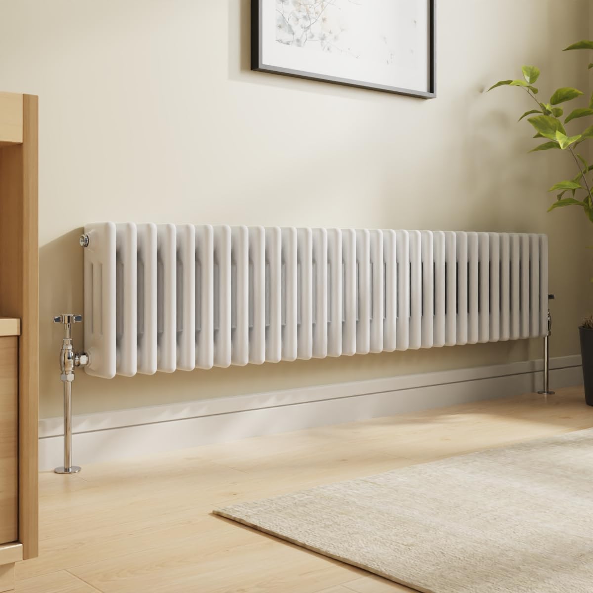 NRG 300x1460 Traditional Colosseum Cast Iron Bathroom Radiator Gloss White 3 Panel โ image 1