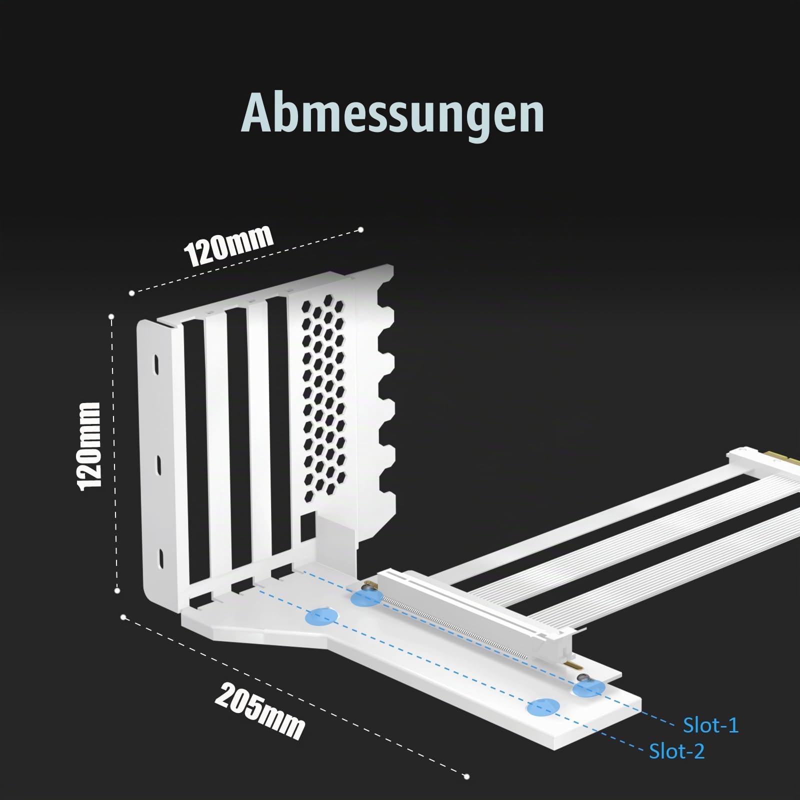 GLOTRENDS 3-Slot GPU Halterung mit 150mm PCIe 5.0 Riser Kabel für GPU Vertikalmontage, Kompatibel mit RTX5090 RTX4090 RX9070 RX7900, PC-Gehäuse mit offenem PCI 7/8-Slot Design