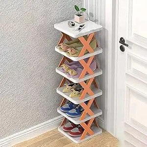 New Designer Smart 5 Layer Shoe Rack X Design Lightweight Adjustable Plastic Foldable Shoe Cabinet Storage Portable Folding Space Saving Shoe Organizer Home and Office (Multicolor)