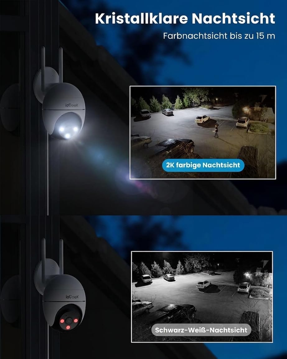 ieGeek 2K Überwachungskamera Aussen mit Kabel - 2,4/5G & 360°PTZ, 2 Stück | Automatische Verfolgung, WiFi Dome Outdoor IP Kamera, Farbige Nachsicht, Bewegungserkennung, Zwei-Wege-Audio, 24/7 Aufnahme
