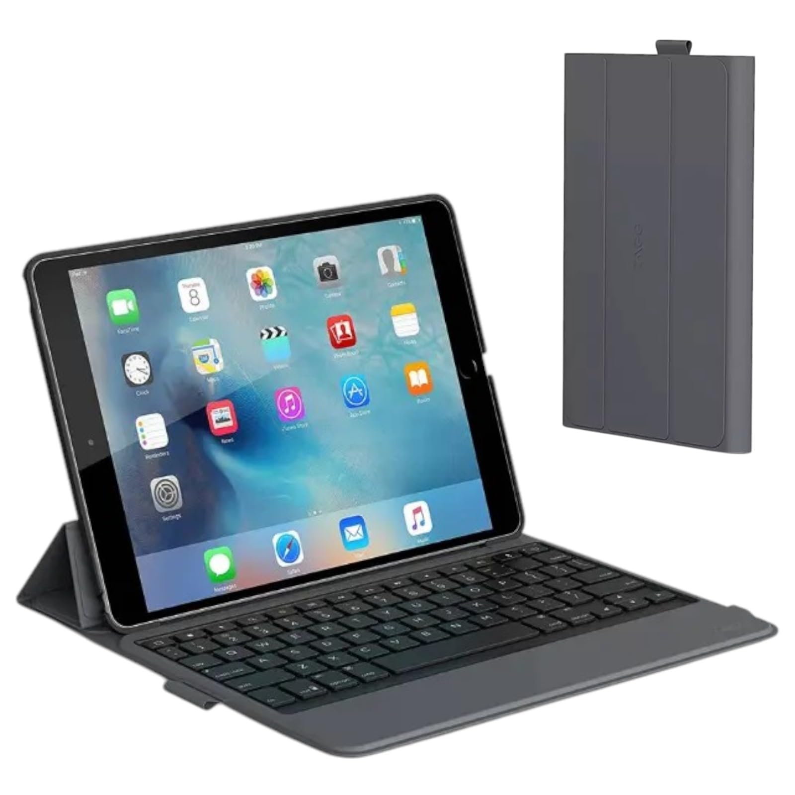 Funda con teclado inteligente para iPad Air 2 (2ª generación, 2014, 9.7 pulgadas), funda de teclado inalámbrico Bluetooth con soporte para lápices, encendido y apagado automático