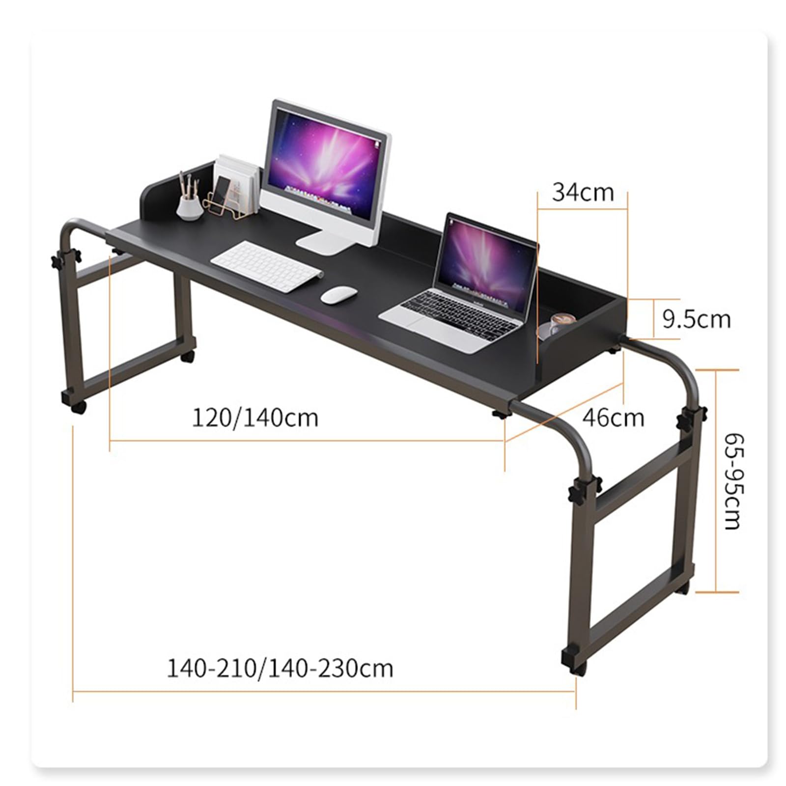 LINLIUA Scrivania servitore, tavolino da letto, tavolino servitore con ruote, scrivania mobile per computer Carrello per laptop, tavolino servitore regolabile in altezza, con ruote a 360°