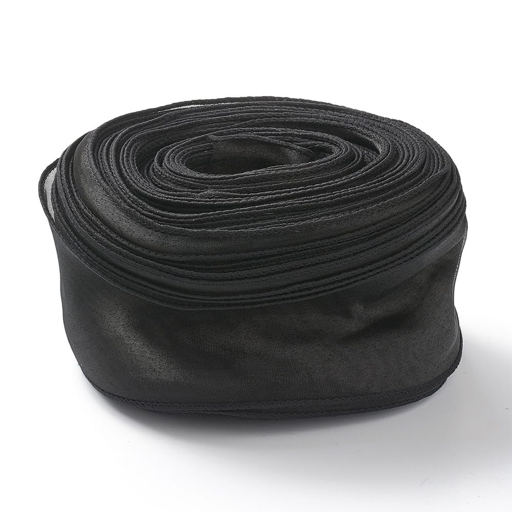CABODYALS 35M 55mm Black Sheer Ribbon Black Organza Ribbon Transparent Clear Chiffon Tulle Chiffon Wrapping Ribbon for Wrapping Gift Making Craft Wedding Bouquets Invitations Party Decor Supply