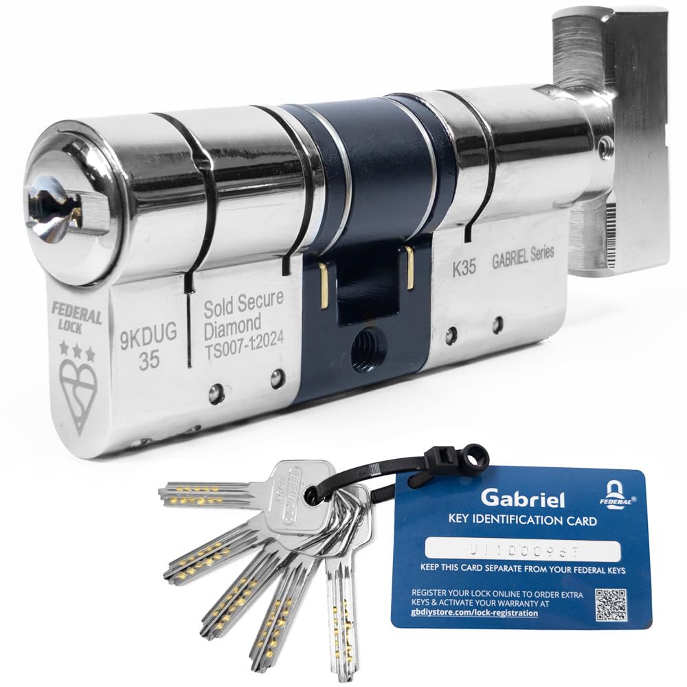 Federal Gabriel 3 Star Thumb Turn Euro Cylinder Door Lock - Police Approved, TS007 Diamond Secure, Anti-Snap, Chrome 5 Keys - 10 Year Guarantee 40T/45