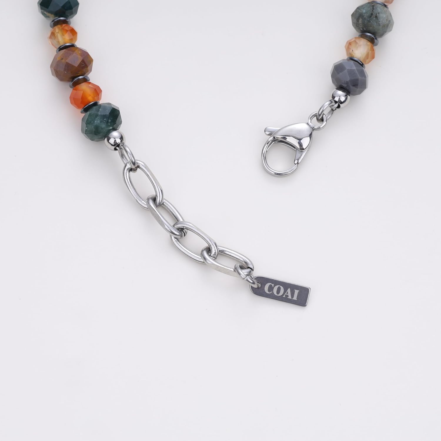 COAI Men's Beaded Bracelet, Natural Healing Crystal Bracelet with Hematite, Indian Agate & Orange Agate - Image 5