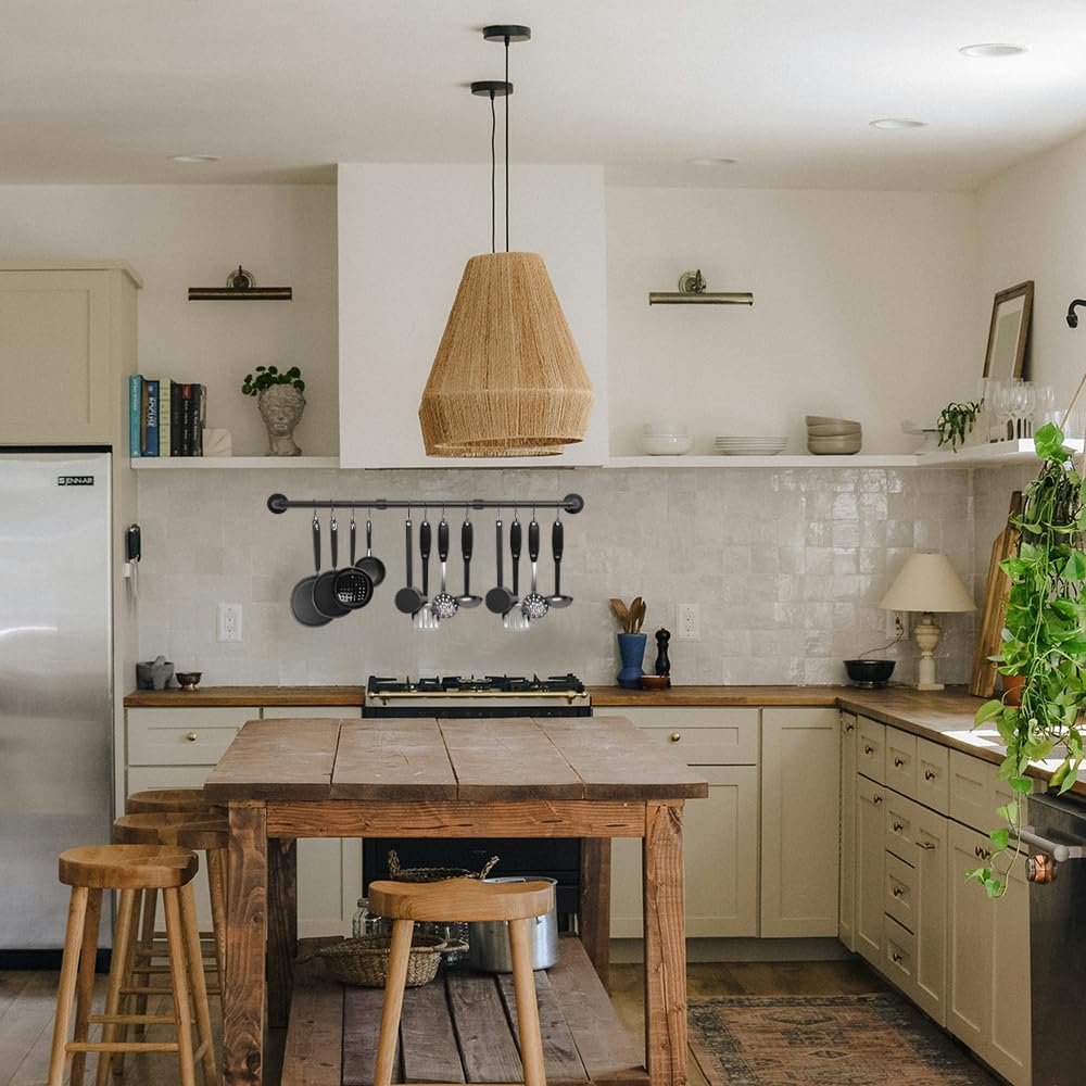 Melody House Kitchen Rail Rack with 10 S Hooks 47.2 inch Utensil Rack Wall Mounted Multi Functional Detachable Industrial Pipe Pot Rack Hanging Utensil Holder for Utensils Set and Cookware Black