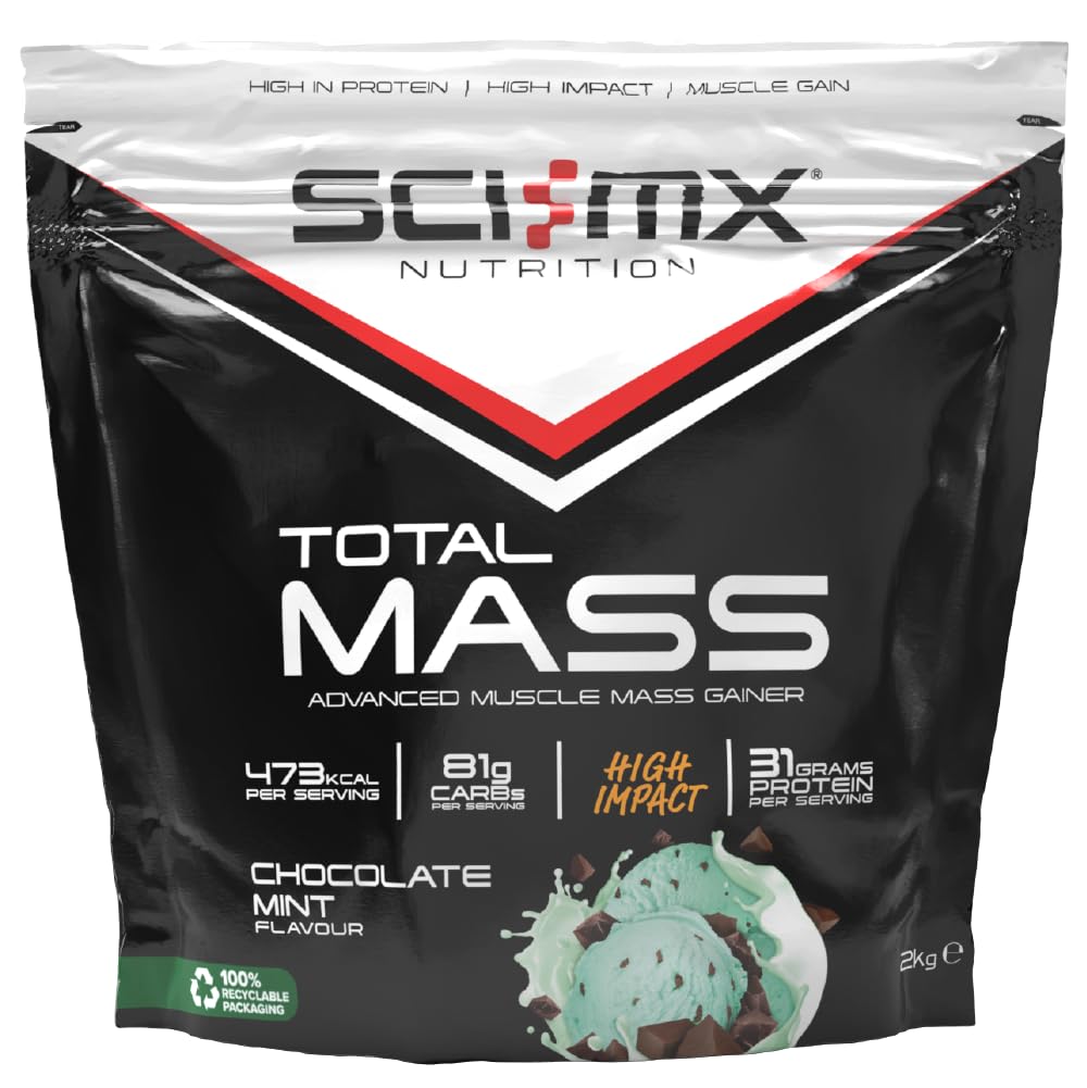 SCI-MX Total Mass - Advanced Muscle Mass Gainer Protein Powder - Muscle Growth & Weight Gain - Chocolate Mint • 32g Protein + 473 Calories per Serving • 2kg